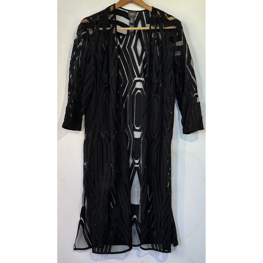 Chicos Travelers Collection Lace Cardigan Womens L Black Business Classy